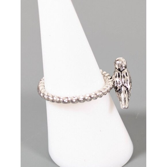 Boho Silver Tone Bird Ring Rope Style Band Size 7 - Picture 2 of 4